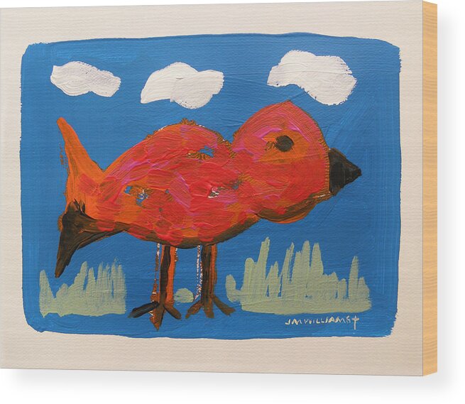 Acrylic Wood Print featuring the painting Red Bird in Grass by John Williams