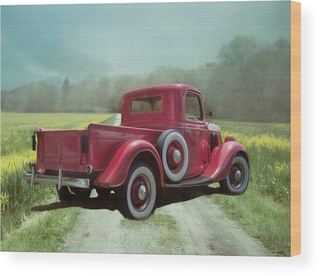 Vintage Ford Wood Print featuring the photograph Red Ford Pick-Up by Robin-Lee Vieira