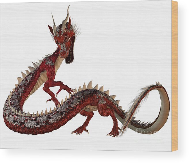 Dragon Wood Print featuring the painting Red Jewel Dragon by Corey Ford