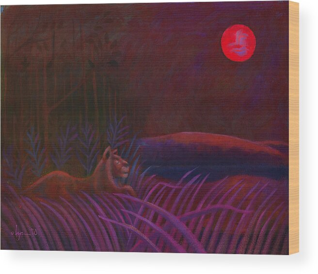 Lions Wood Print featuring the painting Red Night Painting 48 by Angela Treat Lyon