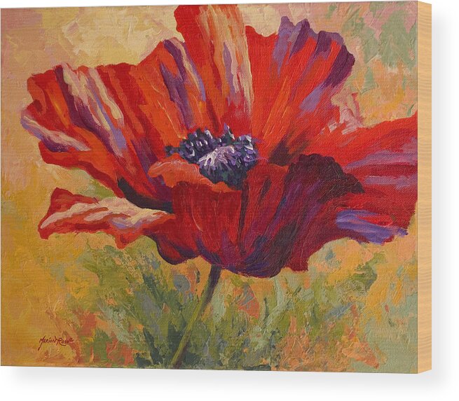 Poppies Wood Print featuring the painting Red Poppy II by Marion Rose