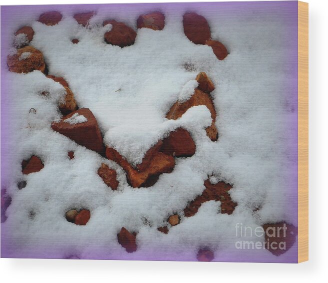 Heart Wood Print featuring the photograph Red Rock Snow Heart by Mars Besso