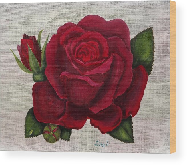 Rose Art Wood Print featuring the painting Red rose by Zina Stromberg