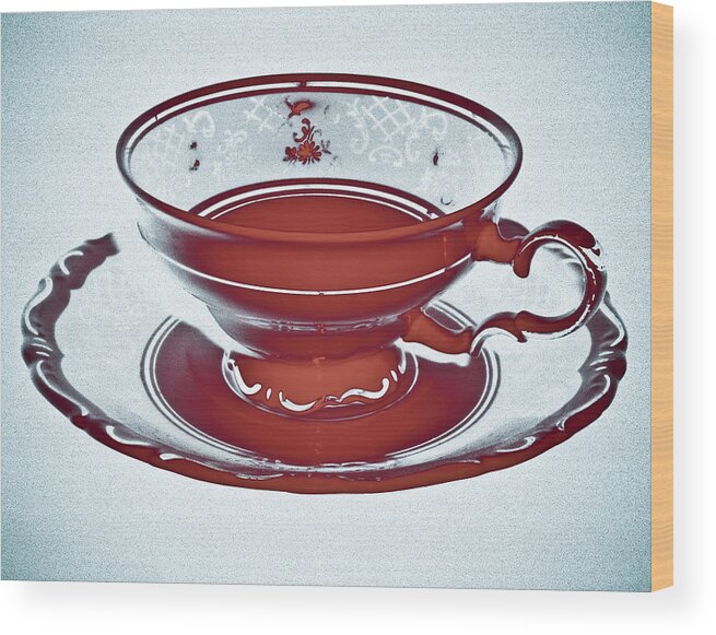 Tea Wood Print featuring the mixed media Red Tea Cup by Frank Tschakert