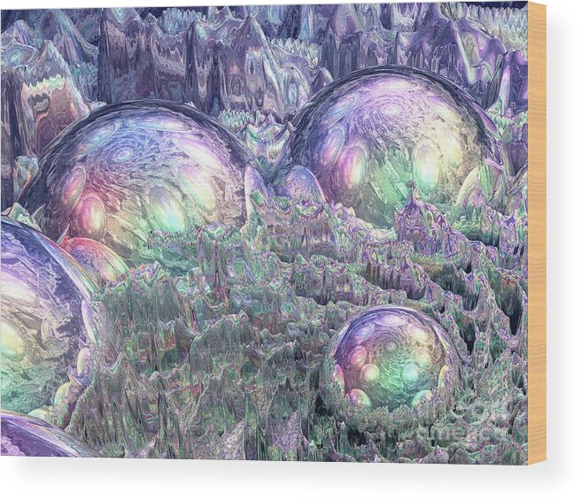 Reflection Wood Print featuring the digital art Reflecting Spheres In Space by Phil Perkins
