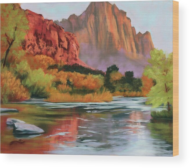 Landscape Wood Print featuring the painting Reflections of Morning by Sandi Snead
