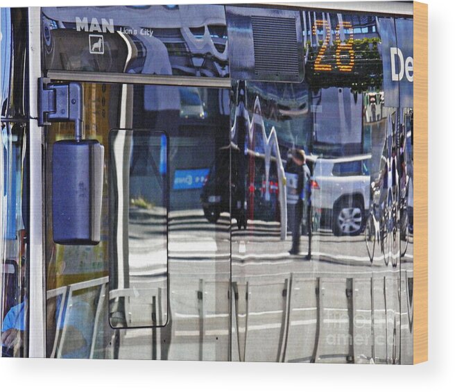 Bus Wood Print featuring the photograph Reflections on a Bus in Mainz 2 by Sarah Loft