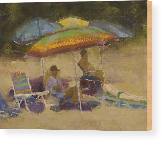 Relaxing At The Lake Wood Print featuring the pastel Relaxing at the Lake by David Patterson
