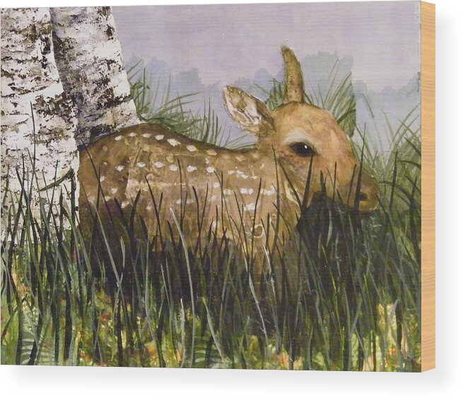 Fawn Wood Print featuring the painting Rest Time by Terry Honstead