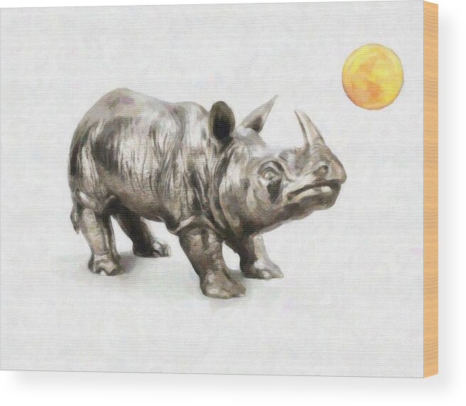 Moon Wood Print featuring the painting Rhinoceros 2 by Celestial Images