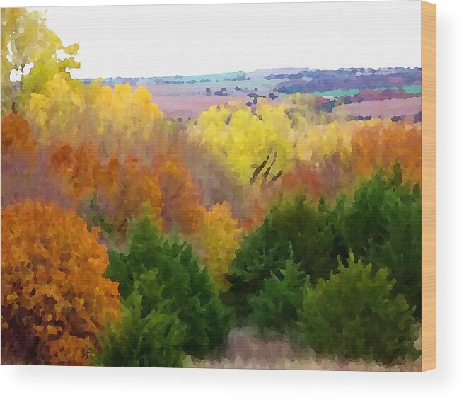 Fall Wood Print featuring the mixed media River Bottom in Autumn by Shelli Fitzpatrick
