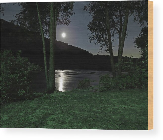 River Wood Print featuring the digital art River In Moonlight by Kathleen Illes