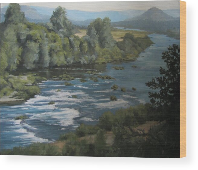 River Wood Print featuring the painting River View by Karen Ilari