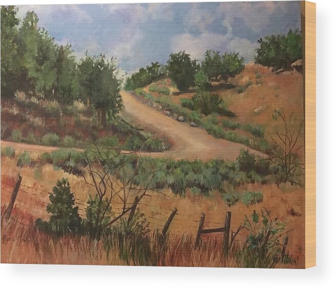 Landscape Wood Print featuring the painting Road to Santa Fe by Gloria Smith