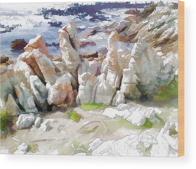 Sea Wood Print featuring the digital art Rock Formation Bettys Bay by Jan Hattingh