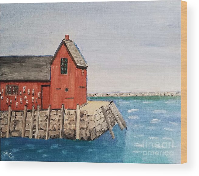 Rockport Wood Print featuring the painting Rockport Motif in winter by Mary Capriole