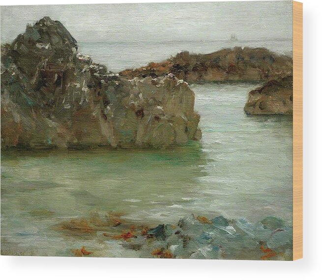 Rocks Wood Print featuring the painting Rocks at Newporth by Henry Scott Tuke