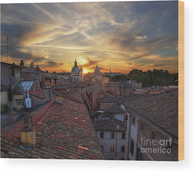 Sunset In Rome Wood Print featuring the photograph Rome Sunset by Maria Rabinky