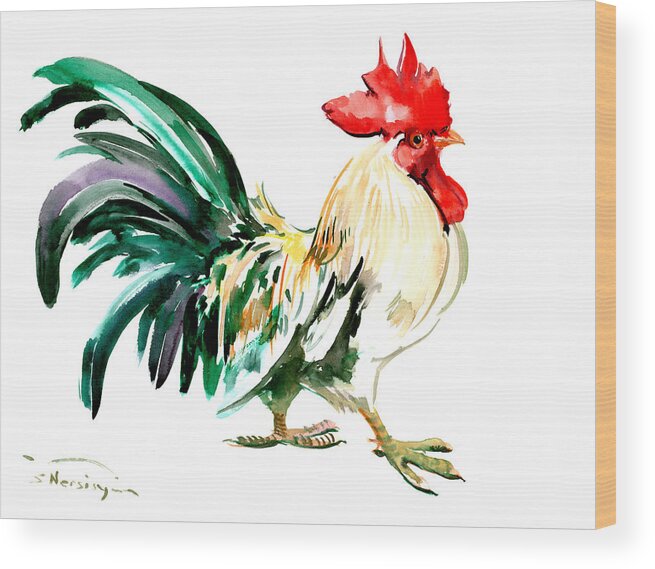 Rooster Wood Print featuring the painting Rooster by Suren Nersisyan