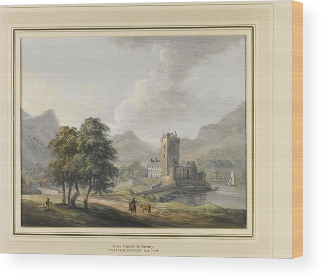 Ross Castle And The Lakes Of Killarney By Paul Sandby Wood Print featuring the painting Ross Castle and the Lakes by MotionAge Designs