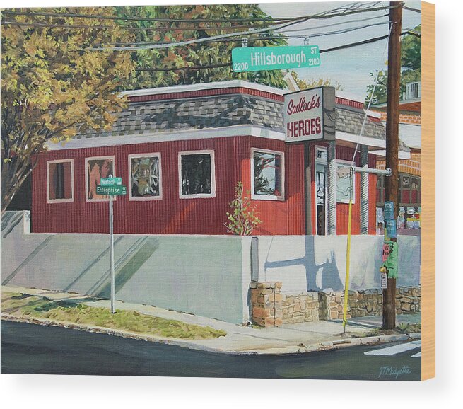 Sadlacks Wood Print featuring the painting Sadlacks Restaurant by Tommy Midyette