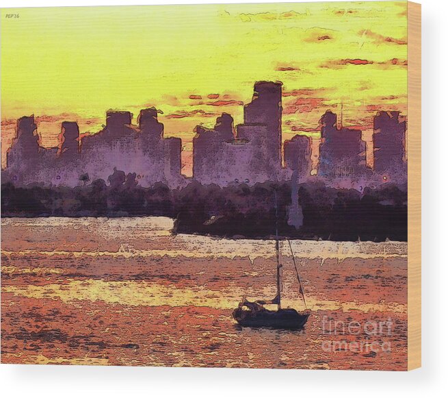 Miami Wood Print featuring the photograph Sailboat Anchored For The Night by Phil Perkins