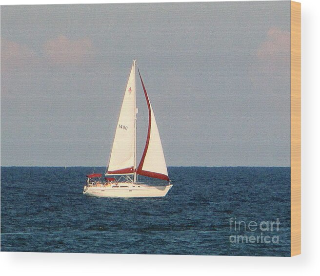 Sailboat Wood Print featuring the photograph Sailing On Lake Michigan by Kay Novy