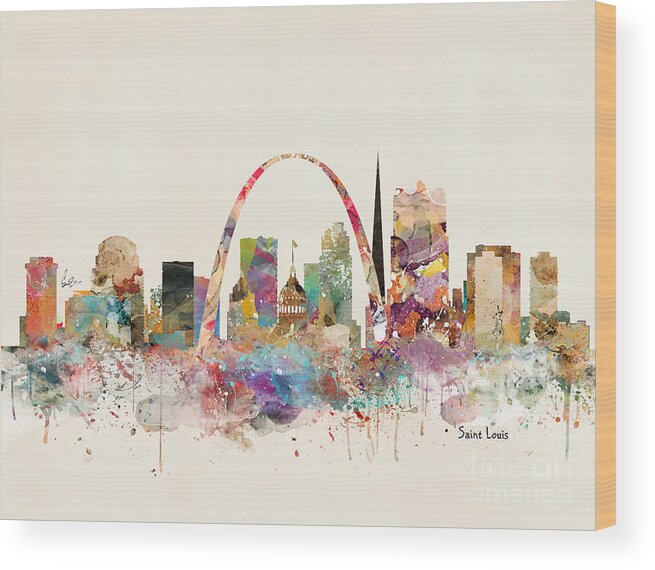 Saint Louis Wood Print featuring the painting Saint Louis Missouri Skyline by Bri Buckley