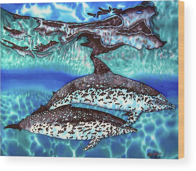 Dolphin Wood Print featuring the painting Saint Lucia Wild Dolphins by Daniel Jean-Baptiste