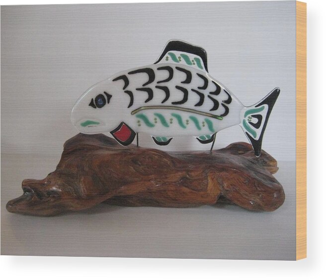 Fused Wood Print featuring the sculpture Salmon No1 by Mark Lubich