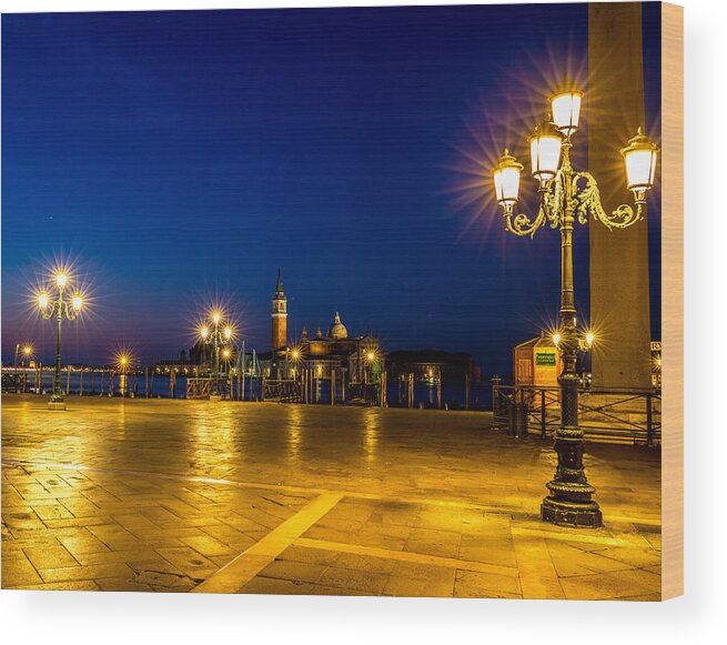 Sunrise Wood Print featuring the photograph San Marco Square in Venice at Sunrise by Lev Kaytsner