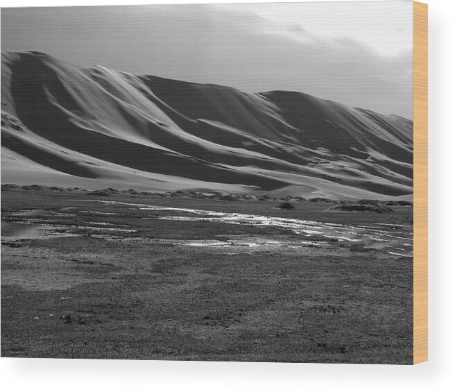 Black And White Wood Print featuring the photograph Sand Dunes of the Gobi by Diane Height