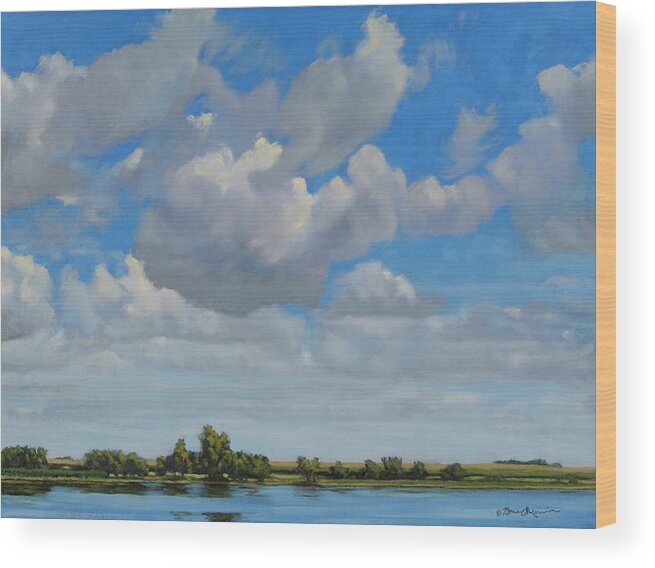 Landscape Painting Wood Print featuring the painting Sandbar Slough July Skies by Bruce Morrison