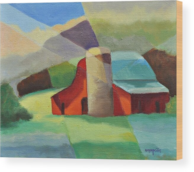 Coloful Abstract Red Barn Wood Print featuring the painting Clayton Winery by Ginger Concepcion