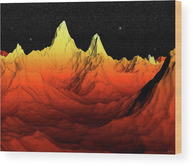 Sci Fi Wood Print featuring the digital art Sci Fi Mountains Landscape by Phil Perkins