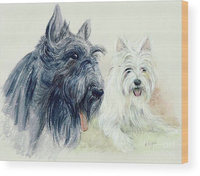 Scottie Wood Print featuring the painting Scottie and Westie by Morgan Fitzsimons