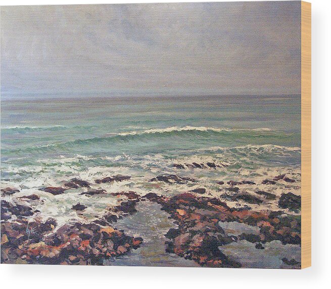 Seascape Wood Print featuring the painting Sea Rocks by Lynne Haines