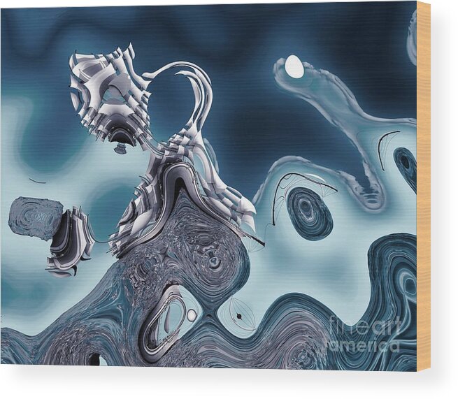 Abstract Wood Print featuring the digital art Sea Trip - s04bc2b by Variance Collections