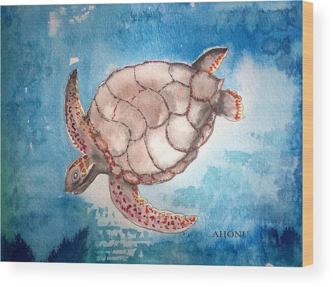 Sea Turtle Wood Print featuring the painting Sea Turtle by AHONU Aingeal Rose