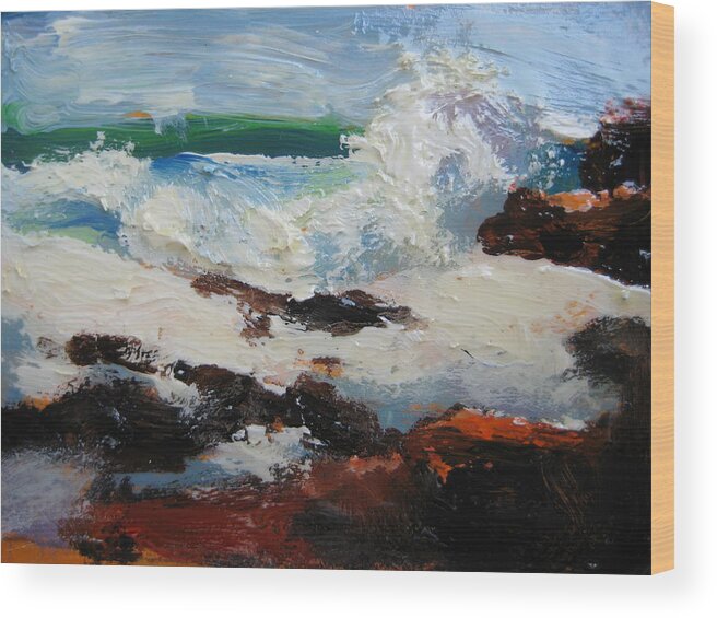 Seascape Wood Print featuring the painting Seascape ACEO by Susan Jenkins