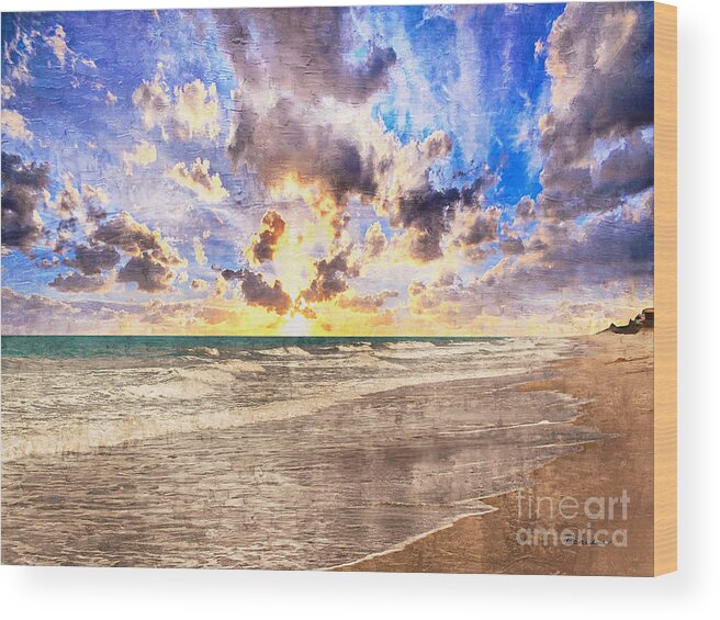 Aqua Wood Print featuring the painting Seascape Sunset Impressionist Digital Painting B7 by Ricardos Creations