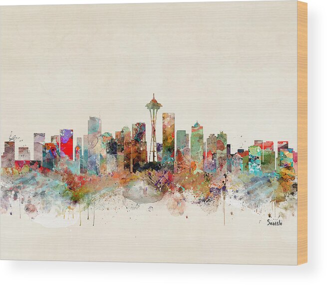 Seattle City Wood Print featuring the painting Seattle City Skyline by Bri Buckley