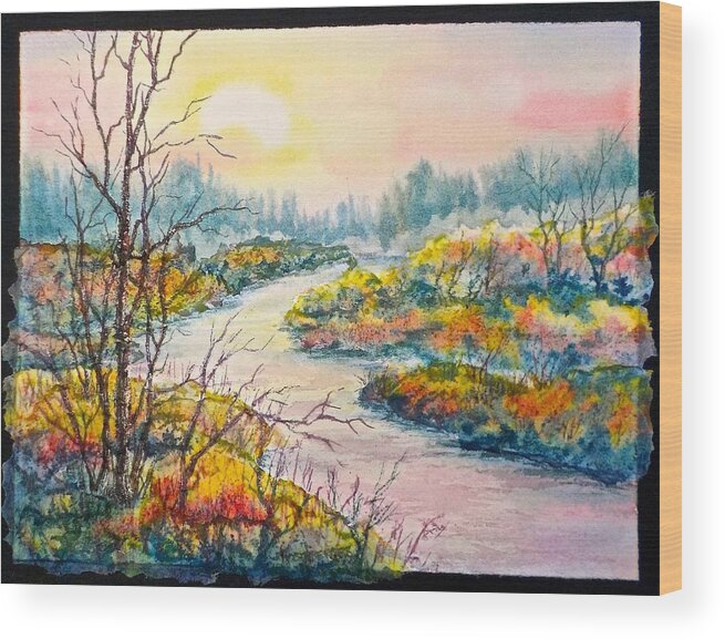 Watercolor Wood Print featuring the painting September Sunrise by Carolyn Rosenberger
