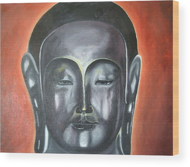 Buddha Wood Print featuring the painting Serenity by Alma Yamazaki