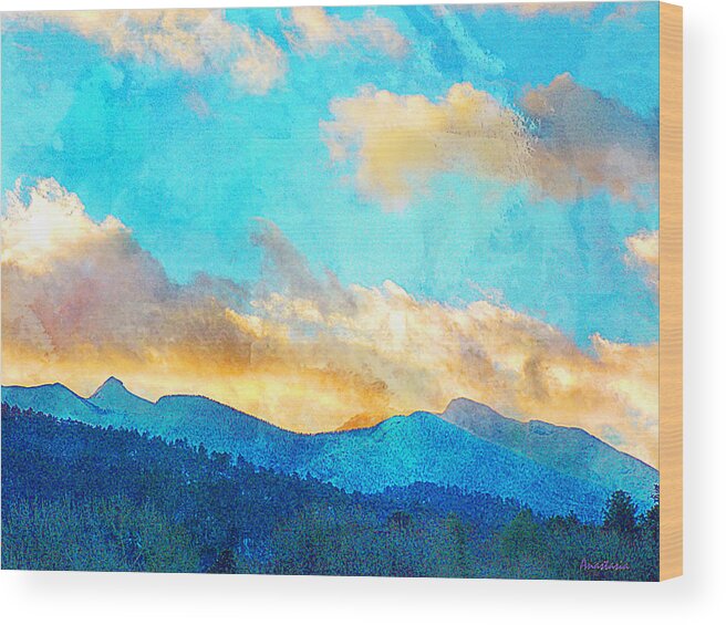 Gold Clouds Wood Print featuring the photograph Sheeps Head and Truchas Peaks-Predawn December by Anastasia Savage Ealy