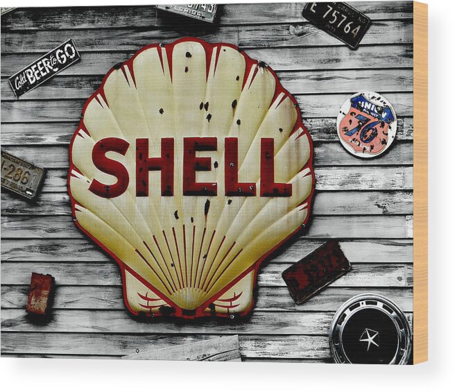Shell Wood Print featuring the photograph Shell Gas by Dennis Dugan