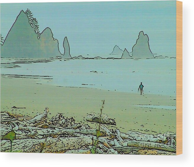 Shi Shi Beach Wood Print featuring the photograph Shi Shi Beach and Patrick by Lisa Dunn