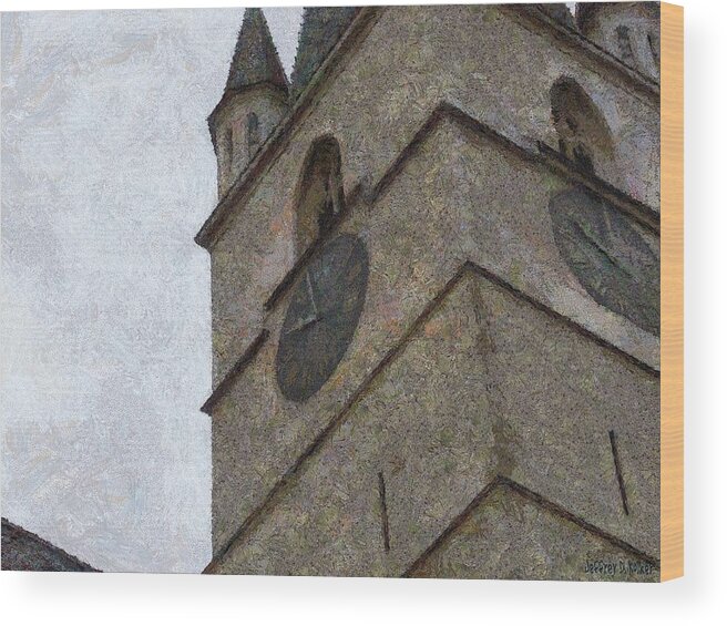 Sibiu Wood Print featuring the painting Sibiu Clock Tower by Jeffrey Kolker