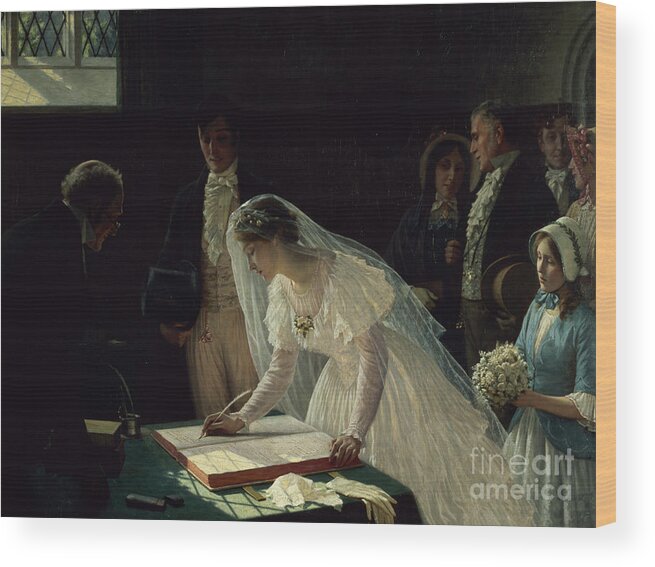 Signing Wood Print featuring the painting Signing the Register by Edmund Blair Leighton