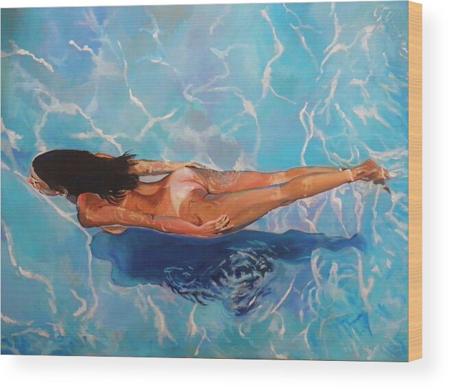 Swimming Wood Print featuring the painting Skinny Dipper by Terence R Rogers